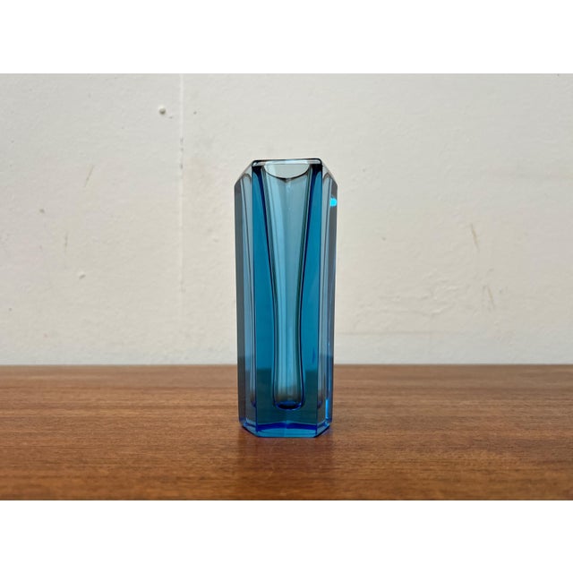 Vintage Blue Art Glass Block Vase, 1970s For Sale - Image 14 of 18