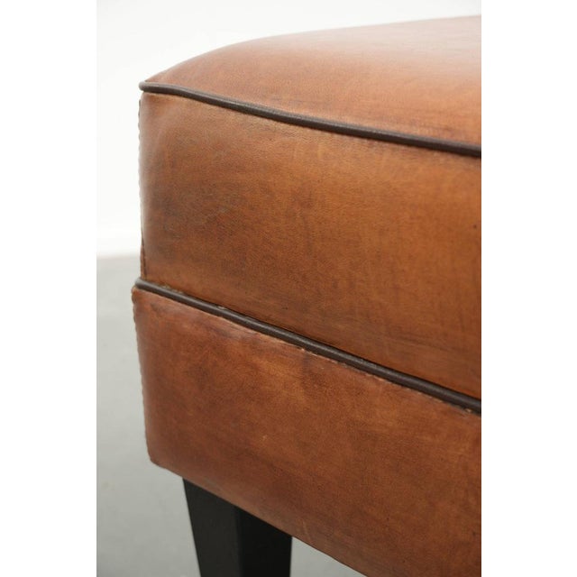 Vintage Sheepskin Ottoman with Black Piping For Sale - Image 9 of 10