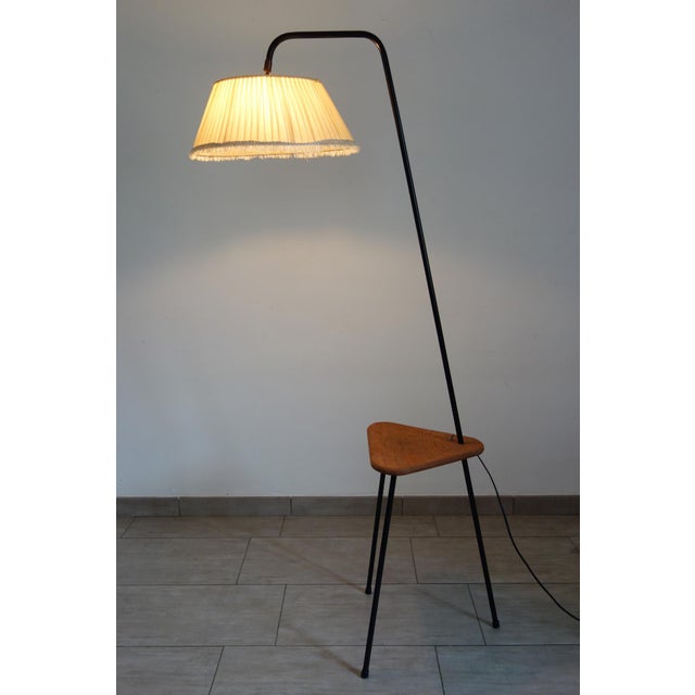 Tripod Metal Floor Lamp with Shelf, France, 1950s For Sale - Image 4 of 14