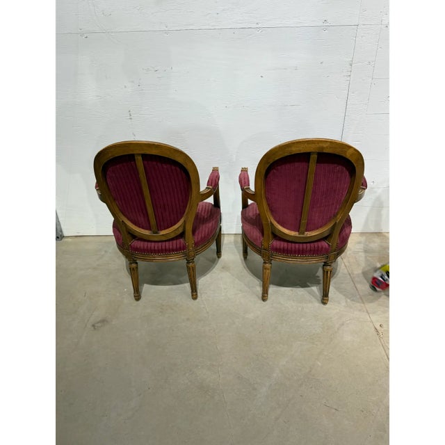 1920s 1920s French Louis XVI Vintage Solid Walnut Carved Armchair or Bergere - A Pair For Sale - Image 5 of 11