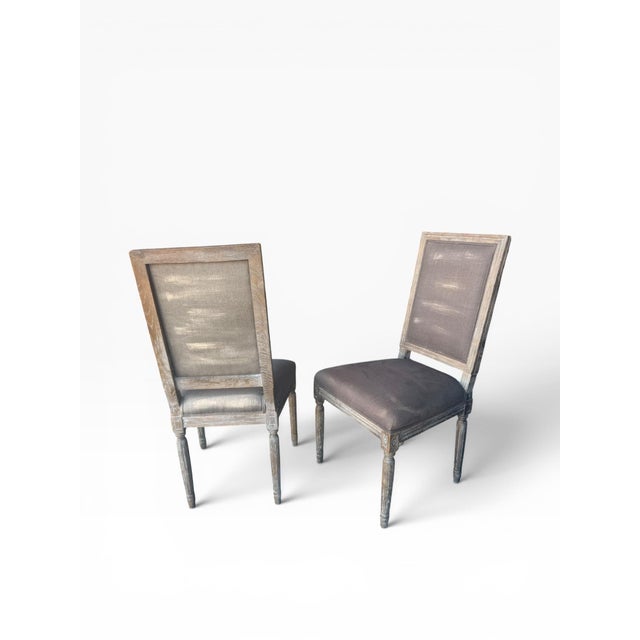 Restoration Hardware Set of 6 Vintage French Square Cane Back Dining Chairs in Belgian Linen For Sale - Image 10 of 13