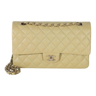 Olive Quilted Caviar Medium Classic Double Flap Handbag For Sale