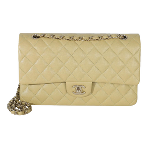 Olive Quilted Caviar Medium Classic Double Flap Handbag