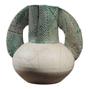 Vintage Postmodernist Double Handled Crackle Glazed Vase, Signed