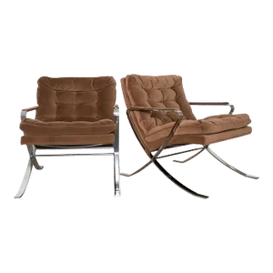 1970s Bernhardt Flair Flat Bar Chrome Armchairs - a Pair