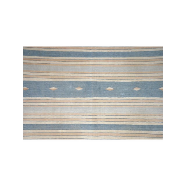 1950s Vintage Dhurrie Rug in Bluewith Stripes, From Rug & Kilim For Sale - Image 5 of 6
