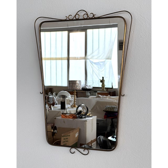 Mid-Century Modern Large Mid-Century Italian Wall Mirror with Brass Frame, 1950s For Sale - Image 3 of 18
