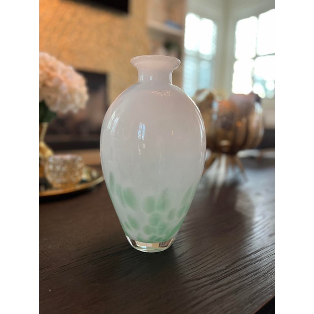 Glass Contemporary Heavy Large Glass Vase Milk White and Green For Sale - Image 7 of 7