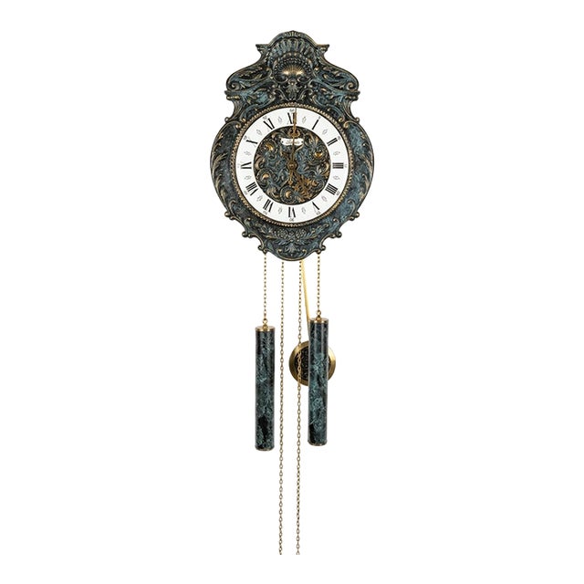 Vintage ZentRa by Franz Hermle Mechanical Wall Clock Malachite Green German Mid Century Era For Sale
