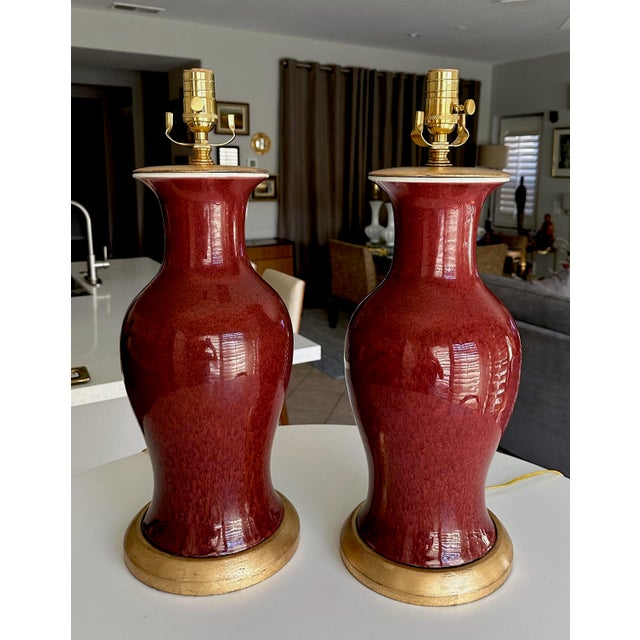 Mid 19th Century Pair 19th Century Chinese Flambe Oxblood Porcelain Table Lamps For Sale - Image 5 of 18