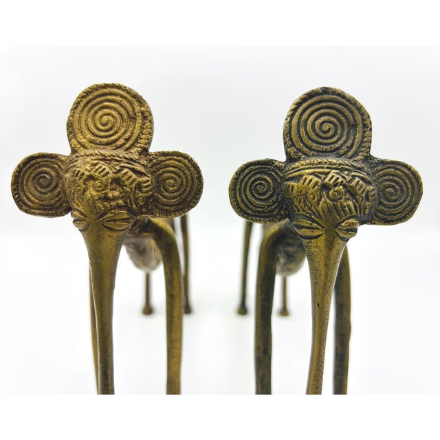 Tribal Pair Vintage West African Dogon Style Lost-Wax Brass Elephant Sculptures For Sale - Image 3 of 8