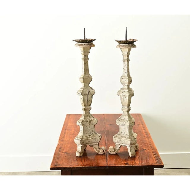 Renaissance 16th Century Italian Gilt Cathedral Altar Candlesticks - A Pair For Sale - Image 3 of 8