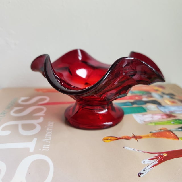 Vintage Fenton Georgian Ruby Red Bon Bon Small Compote Dish Vintage Glass Specs: 5in wide/deep x 2.75in tall