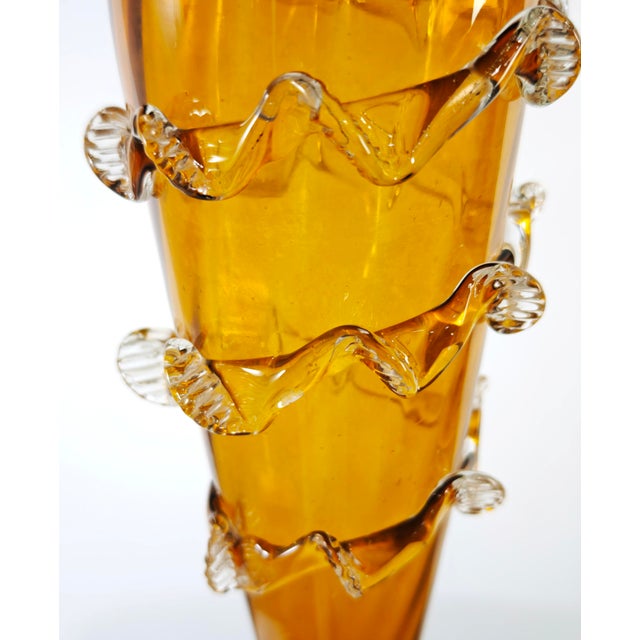 Glass Mid-Century Modern Two-Handled Amber Murano Glass Vase, Italy, 1950s For Sale - Image 7 of 18