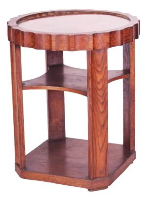 Small Art Deco Round Coffee Table in Oak & Copper Plate, Czech, 1920s