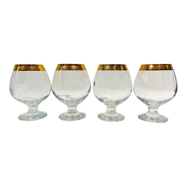 Vintage Classique Circleware Gold Rim Footed Brandy Snifter Set of 4 For Sale