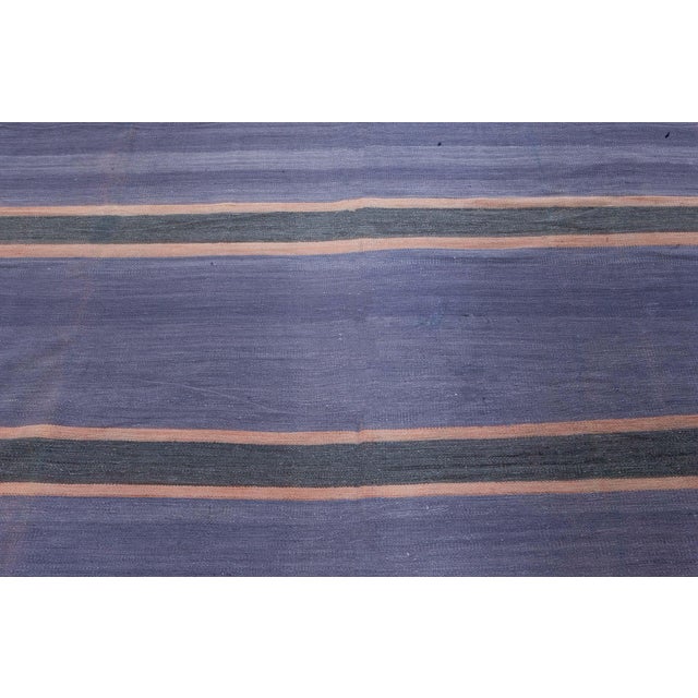 Vintage Indian Dhurrie striped purple rug Size: 13'4" × 15'0" (406 × 457 cm) This striking vintage Indian Dhurrie rug...