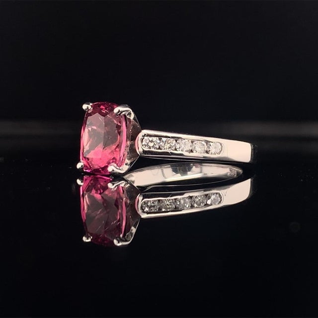 Traditional Diamond Rubellite Tourmaline Ring 3 TCW 14k Gold Certified For Sale - Image 3 of 10