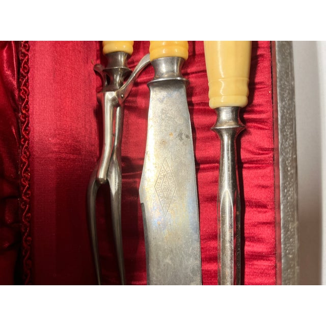 19th Century Boxed Swan Handled Bone Carving Set For Sale - Image 10 of 11