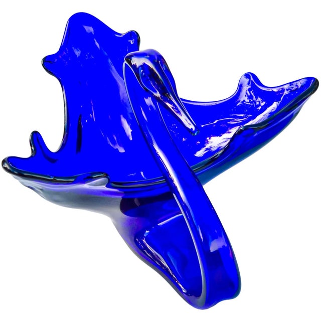 Glass Mid-Century Handblown Cobalt Blue Art-Glass Swan Centerpiece For Sale - Image 7 of 9