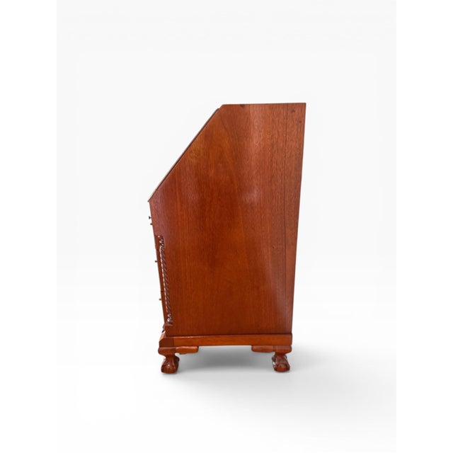 Brass Early 20th Century Federal Revival Mahogany Drop Front Secretary Desk With Inlay For Sale - Image 8 of 17
