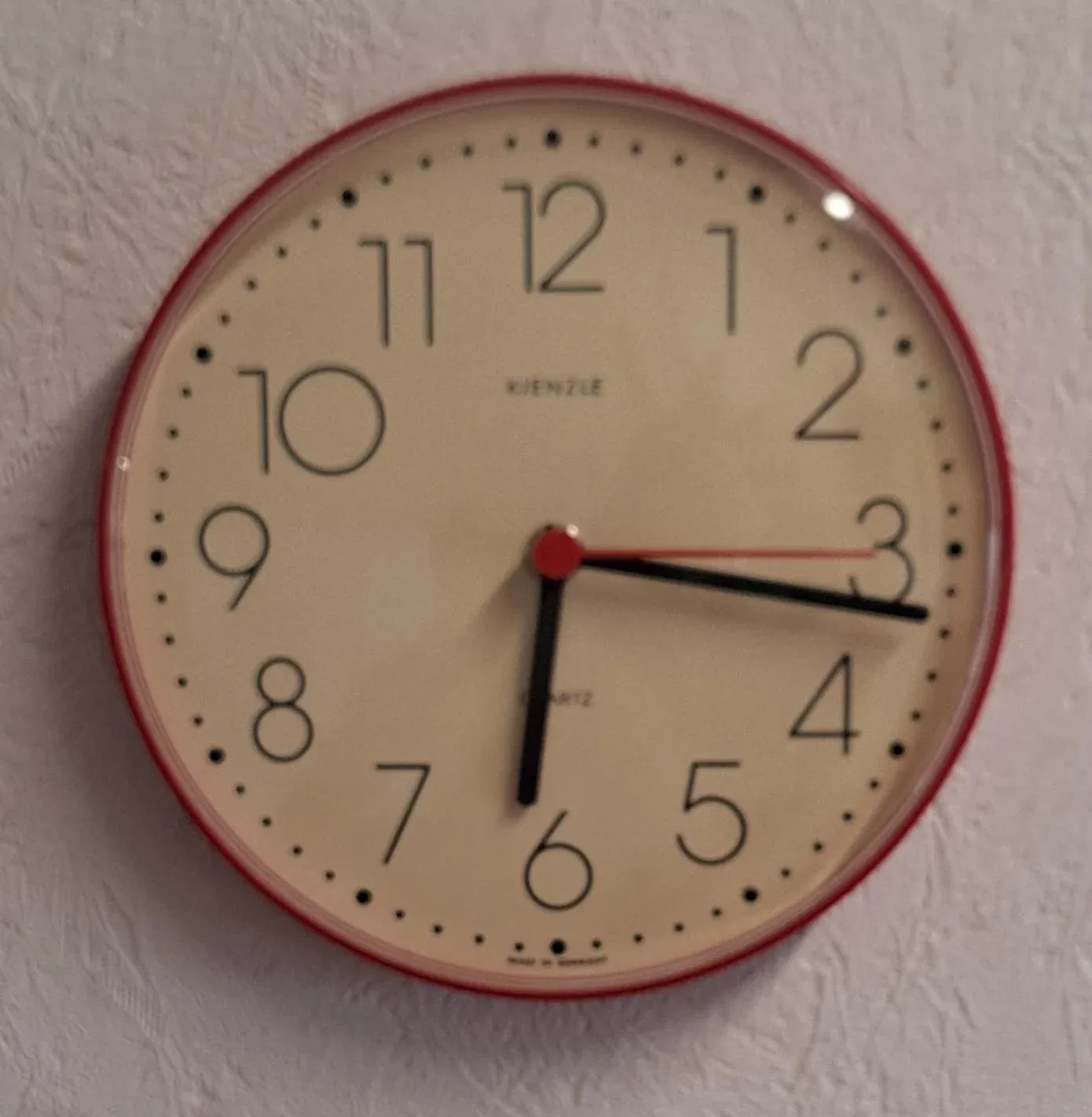 【美品】70’sナショナルクロック 掛時計 鮮烈レッドのラウンデッドレクタングル vintage-german-wall-clock-with