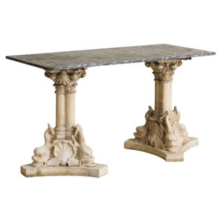 French Neoclassical Dolphin Console with Marble Top, 1940s For Sale