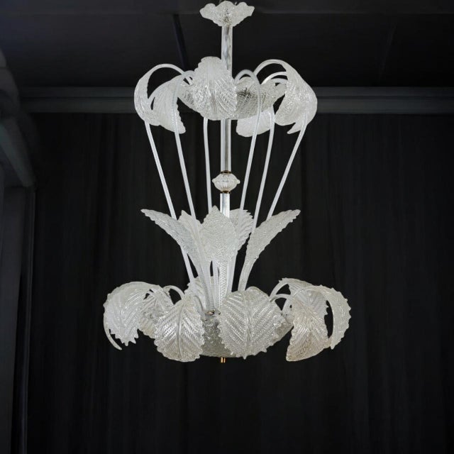 Art Deco Ninfea Murano Glass Chandelier attributed to Barovier Italy, 1940 For Sale - Image 4 of 12