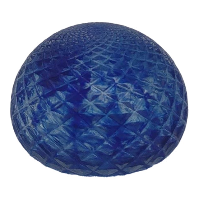 Vintage Handblown Cobalt Blue Cut Glass Paperweight, Signed & Dated 2002 For Sale