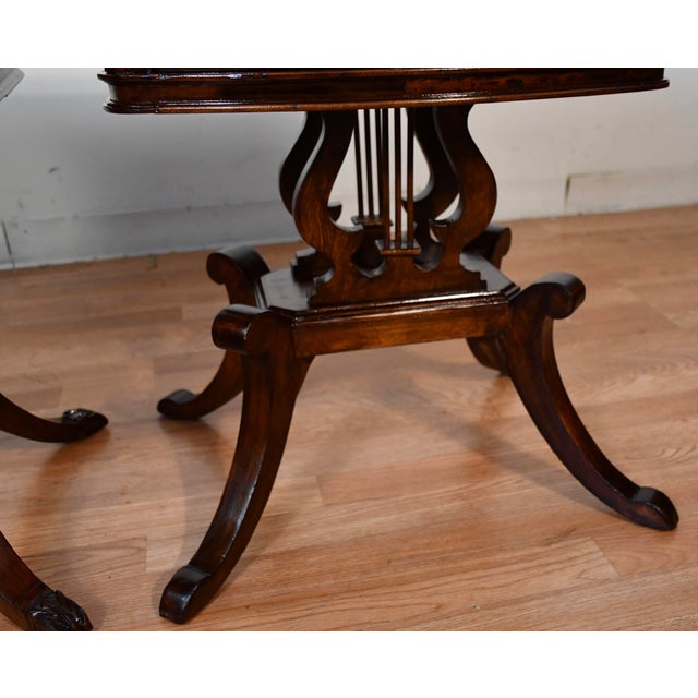 1920s Duncan Phyfe Mahogany Lyre Base Pair of Nightstands / Bedside Tables For Sale - Image 9 of 18