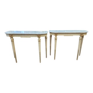 1930s Pair of Vintage Marble Top Console Tables For Sale