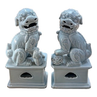 Pair of Ceramic Celadon Glaze Foo Dogs For Sale