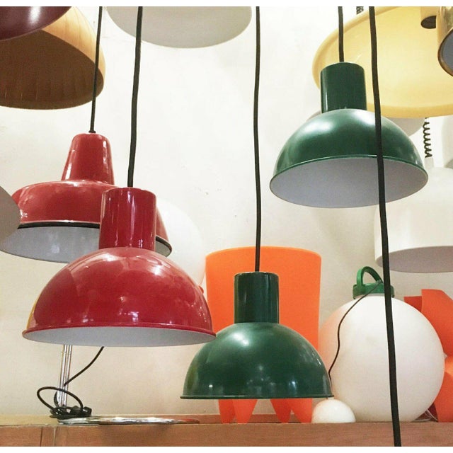 Mid-Century Modern Mid-Century Modern Danish Green Metal Pendant Lamps by Johannes Hammerborg for Fog & Mørup, 1970s, Set of 2 For Sale - Image 3 of 5