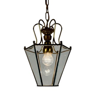 Mid-Century Modern Italian Brass and Beveled Glass Lantern Pendant Light by Adolf Loos, 1950s For Sale