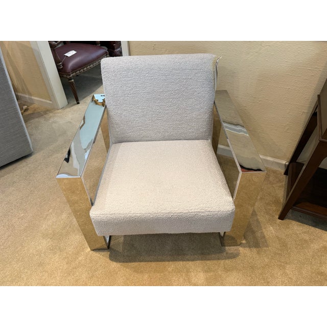 2020s Mid Century Style Cantilever Polished Chrome Lounge Chair in Bouclé Fabric For Sale - Image 5 of 10