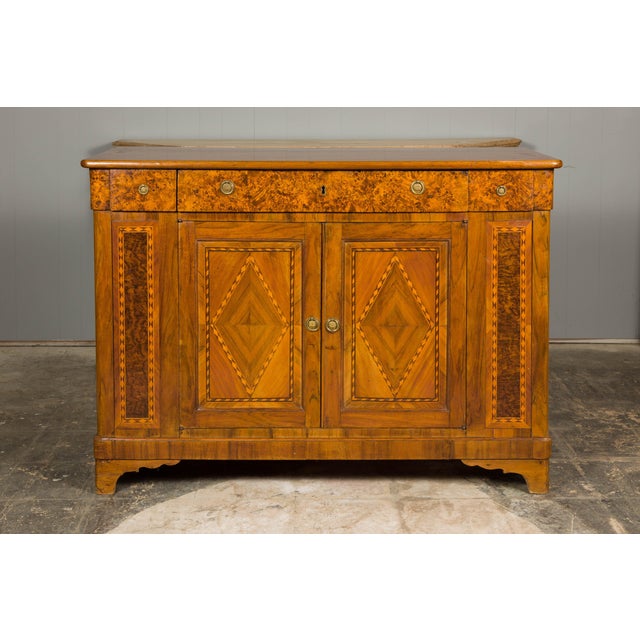 19th Century French 19th Century Walnut Buffet with Burled Drawers and Inlaid Doors For Sale - Image 5 of 12