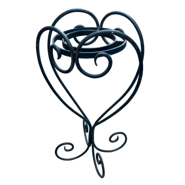 Art Nouveau 1980s Heavy Scrolling 1/4" Wrought Iron Art Nouveau Single Potted Plant Stand For Sale - Image 3 of 6