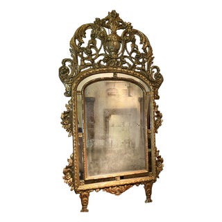 Large 19th Century French Giltwood Marriage Mirror Antique Overmantel Mirror with Original Mercury Foxed Glass For Sale