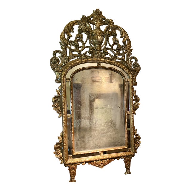 Large 19th Century French Giltwood Marriage Mirror Antique Overmantel Mirror with Original Mercury Foxed Glass For Sale