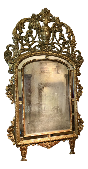 Large 19th Century French Giltwood Marriage Mirror Antique Overmantel Mirror with Original Mercury Foxed Glass