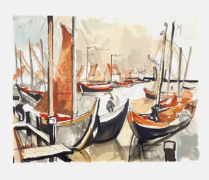 Honfleur, Laurent Marcel Salinas Lithograph, Signed in Pencil