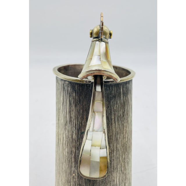 1960s Los Castillo Taxco Silver Plate Bird Handle Pitcher W/ Mother-of-Pearl For Sale - Image 13 of 18