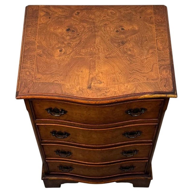 Small Antique Serpentine Burr Oak Chest of Drawers For Sale - Image 4 of 12