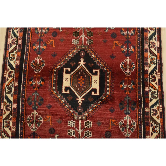 2000 - 2009 Shiraz Rug 3’4” X 5’7” Red Wool Vintage Tribal Hand-Knotted Oriental Carpet For Sale - Image 5 of 13