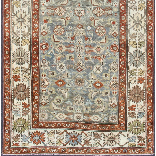 Early 20th Century Antique Persian Malayer Rug With All-Over Tribal Design in Gray Background 3'10 X 8'6 For Sale - Image 5 of 13