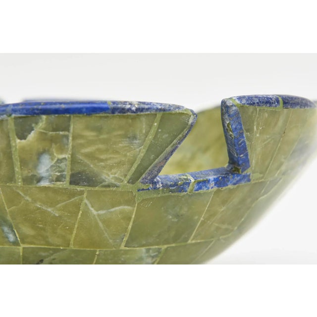 1990s Lapis Lazuli and Green Stone Cut Out Sculptural Bowl 90's For Sale - Image 5 of 10