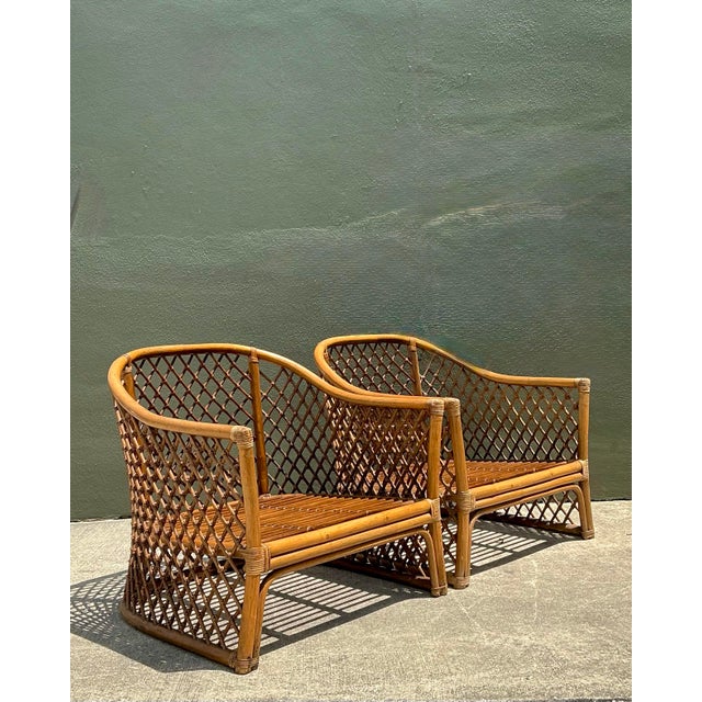 Vintage Trellis Rattan Lounge Chairs - A Pair For Sale - Image 10 of 12