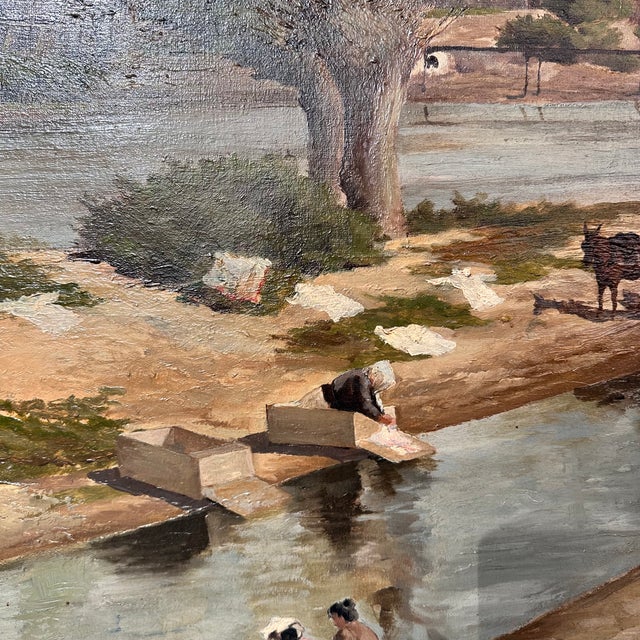 A. Pulido García, Washerwomen of the Manzanares, 1890s, Oil on Canvas For Sale - Image 9 of 18