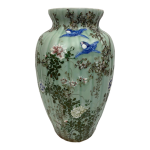 Meiji Period High Relief Porcelain Celadon Vase, Circa 1900