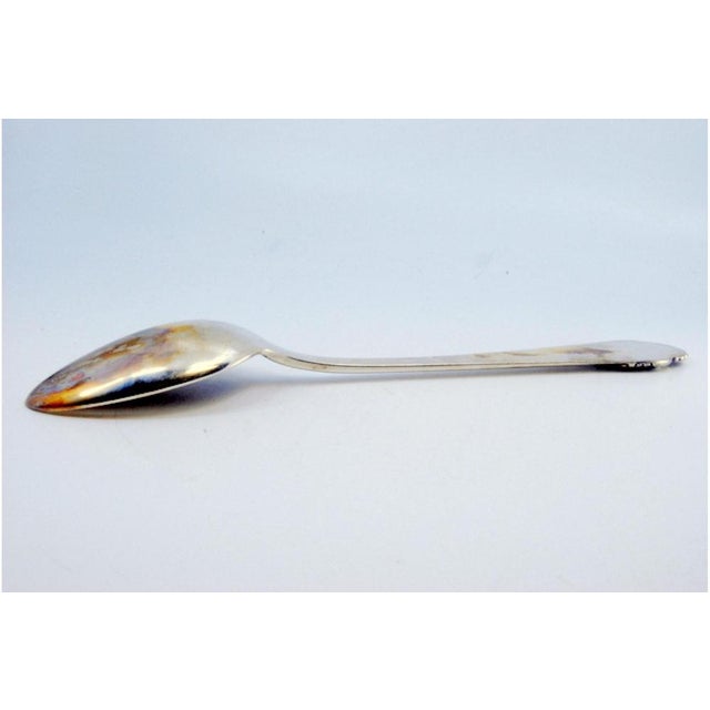 Silver Silver Rice and Serving Spoon with Strips and Shell on the Handle For Sale - Image 8 of 11